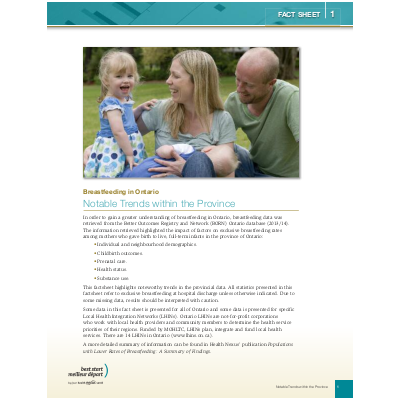 Cover of the "Breastfeeding in Ontario, Fact Sheet #1: Notable Trends within the Province"