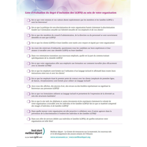 première page du feuillet "Liste d’évaluation du degré d’inclusion des LGBTQ au sein de votre organisation"