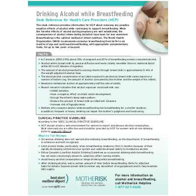 First page of the "Alcohol and Breastfeeding" desk reference
