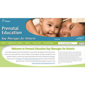 Capture d'écran du site web " Prenatal education, key messages for Ontario"