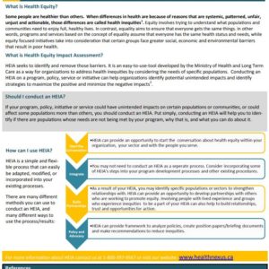 First page of the "Health Equity Impact Assessment: Getting Started" tip sheet