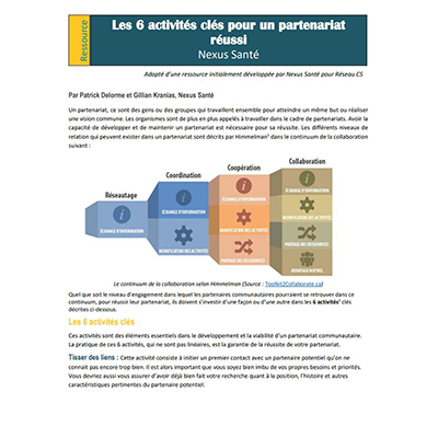 Cover of the "Les 6 activités clés pour un partenariat réussi" manual