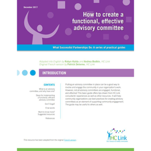 Couverture du manuel "How to create a functional, effective advisory committee"