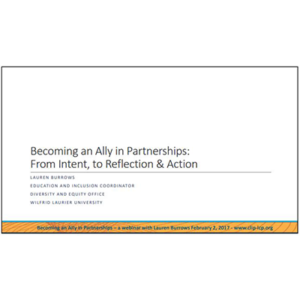 première diapo de "Becoming an Ally in Partnerships: From Intent, to Reflection & Action"