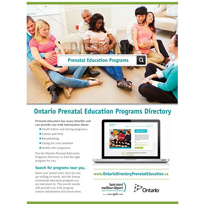 Side one of the Prenatal Education Directory flyer