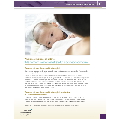 première page de la fiche d'information sur l'allaitement maternel et le statut socio-économique