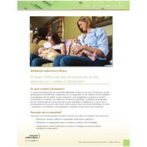 Couverture de la fiche d’information no 5 : Évaluer l’efficacité des programmes et des initiatives en matière d’allaitement.