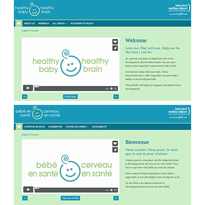 Welcome screen of the healthy baby healthy brain website